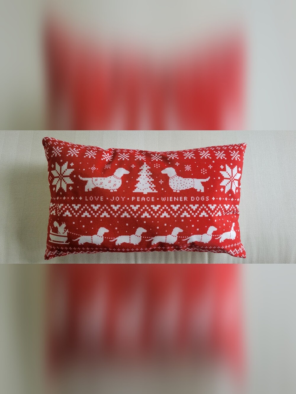 Holiday Red Dachshund Knit Decorative Pillow